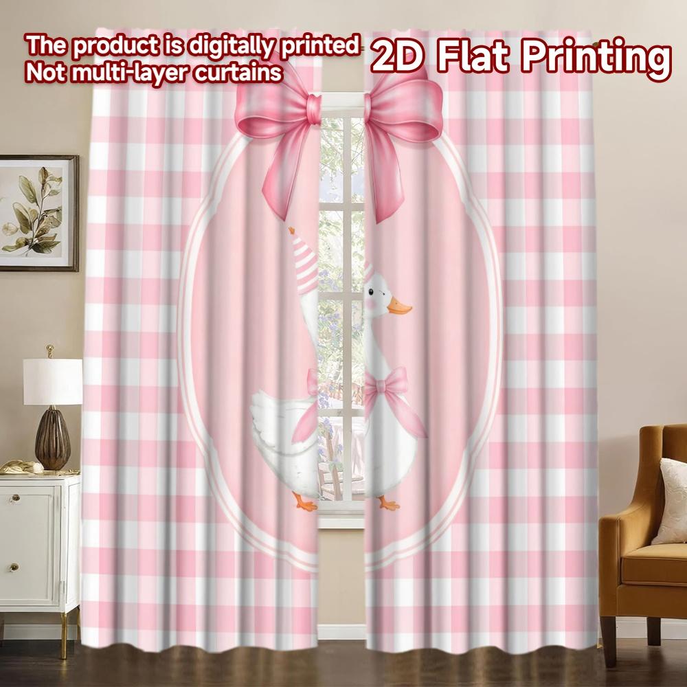 2D FLAT PRINTING 2pcs Curtains (Without Rod) Birthday Goose with Ribbon Chic Fashionable Curtains Versatile Fabric Curtains