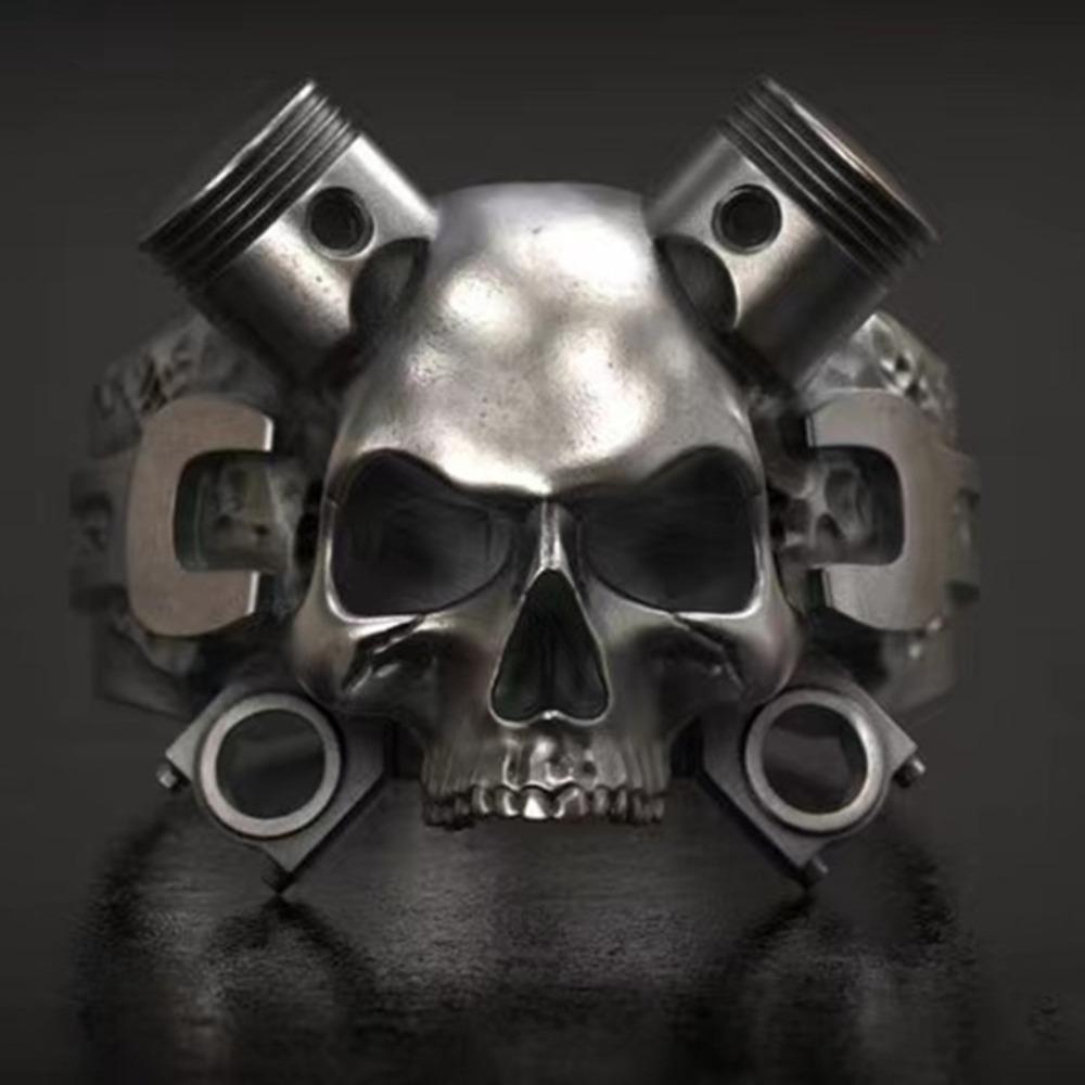 Hip-hop Retro New Simple Steampunk Heavy Skull Ring Gothic Wrench Screw Skull Ring Men and Women Rock Street Party Accessories