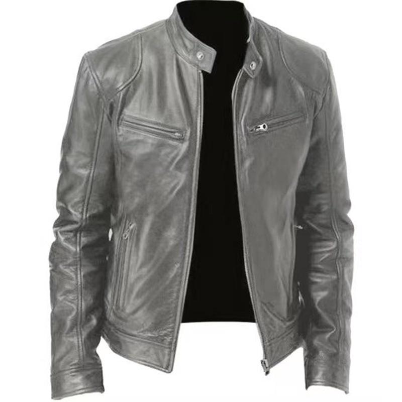Mens Leather Jacket Mens Youth Standing Collar Punk Men's Biker Leather Jacket With Logo