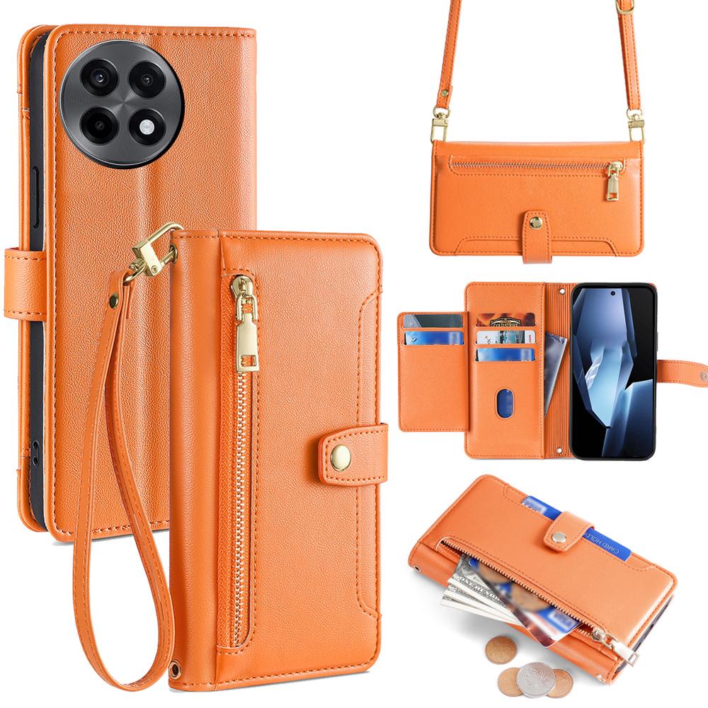 For OnePlus Ace 5 5G/Ace 5 Pro 5G Case Zipper Pocket Wallet Leather Phone Cover with 2 Straps