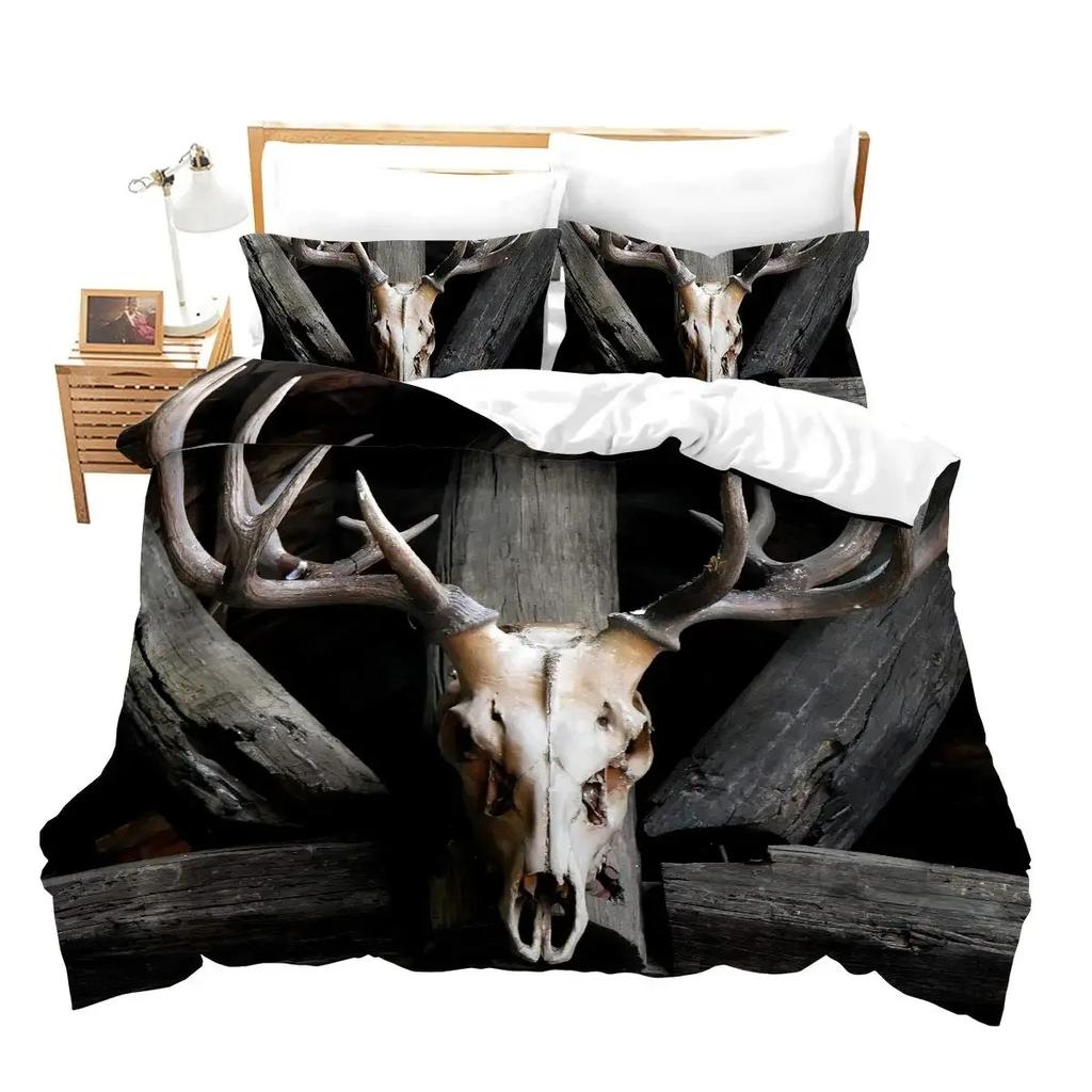 Boho Deer Head Rose Flowers Duvet Cover Set Dream Catcher Feathers Bedding Set Native American Tribal Ethnic Comforter Cover Set