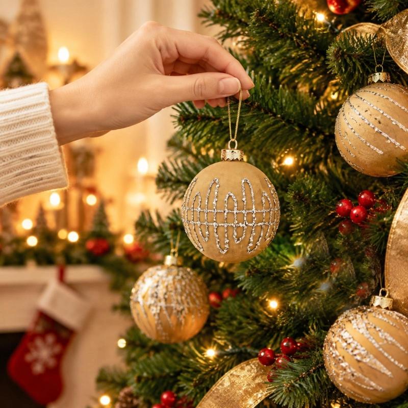 12-Piece Christmas Bauble Set, Soft-Texture Ball Decorations with Decorative Motifs and Top Rings for Holiday Tree Displays