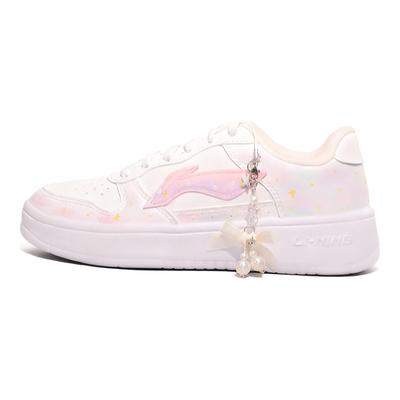 Li Ning Floating Boat Synthetic Leather Wear Resistant And Lightweight Low Top Skateboard Shoes Women's White Pink AGCS420-6(Team1114-)