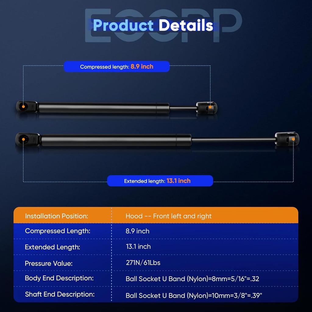 ECCPP® Lift Supports Front Hood Struts Gas Springs Shocks For 2002-2010 Ford Explorer Mercury Mountaineer Set Of 2