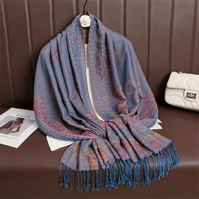 Women Paisley Scarf Cashmere Feeling Pashmina Shawls Tassel Hijab Head Wraps Femme Winter Scarves Foulard Bufanda 2024