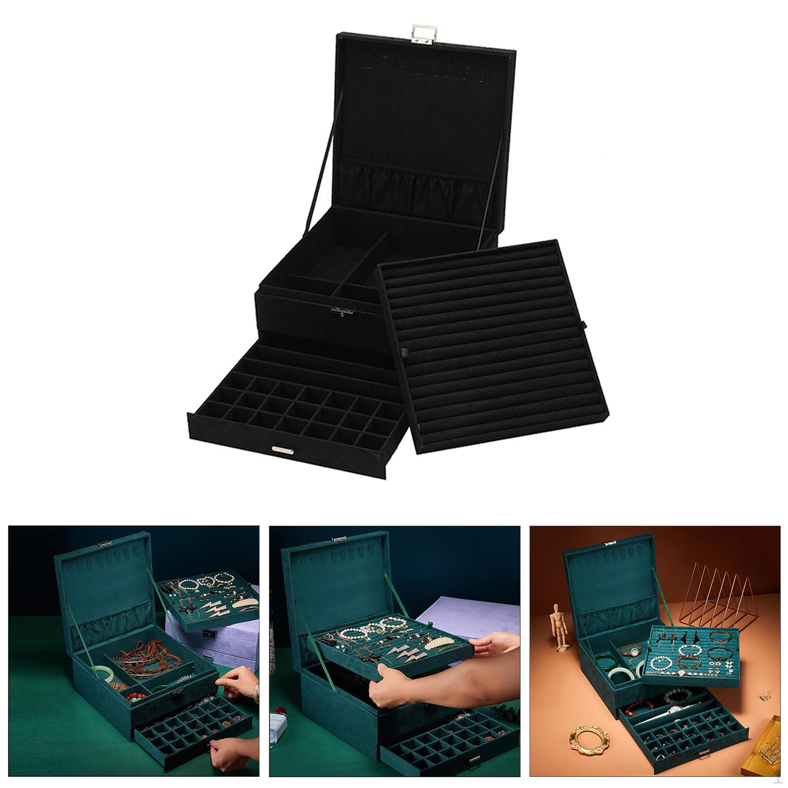 3-ярусная деревянная шкатулка для демонстрации ювелирных изделий, бархатная коробочка, винтажный органайзер чёрный