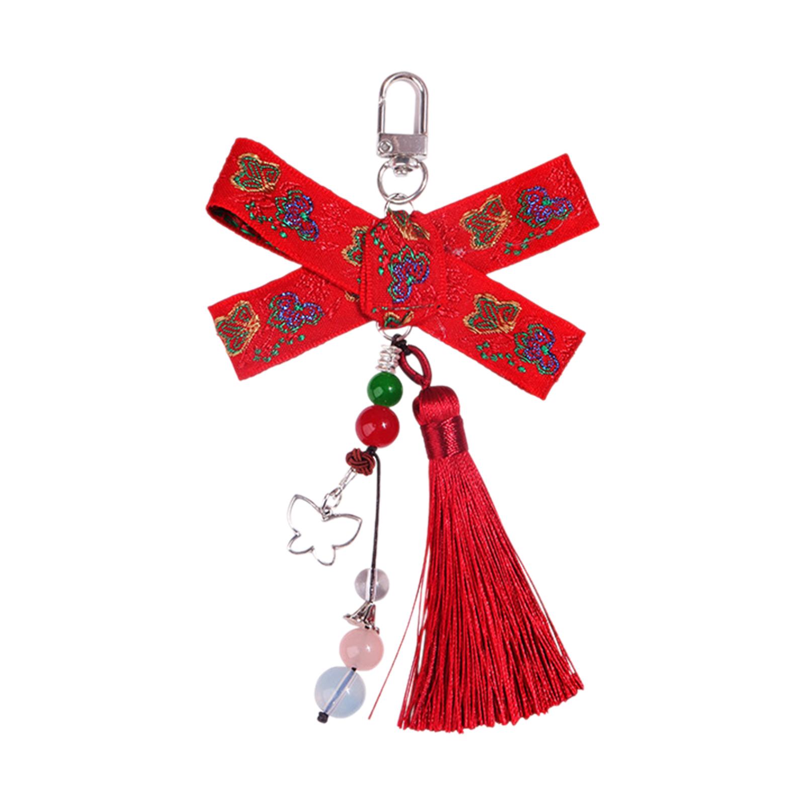 

Брелок в китайском стиле с бантом, кулон с кисточками, уникальные банты, брелок из бисера, женская сумка, аксессуар для любителей моды красный