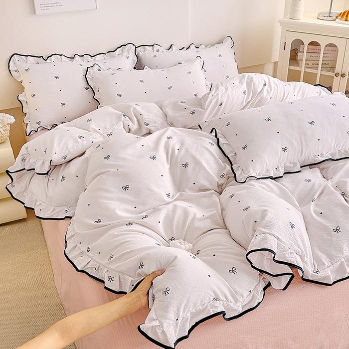 Korean Princess Cloud-like Crinkled Gauze Lace Cotton Bedding Set