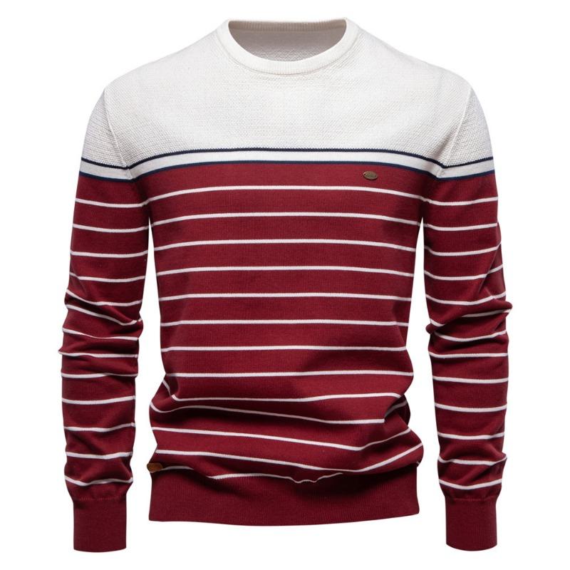 Autumn and Winter New Striped Color Matching Long Sleeve Men's Knitwear