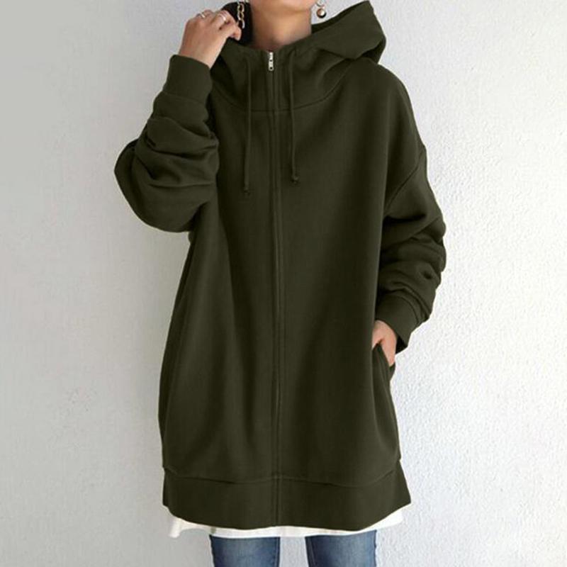 Plus Size New Women's Longline Streetwear Hoodie Zip Up Oversized Pullover Casual Tunic