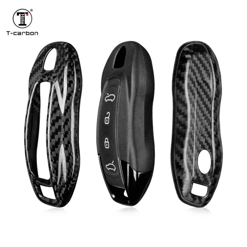 T-Carbon Carbon Fiber Car Key Case For Porsche New Energy Vechile Key Cover Fob Shell Interior Accessories