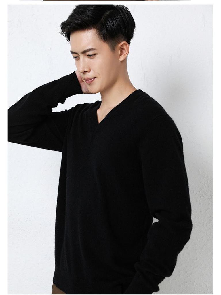 Cross2025 Men's V-Neck Knitwear: Autumn/Winter Loose Wool Pullover, Casual Business Solid Color, Long Sleeve