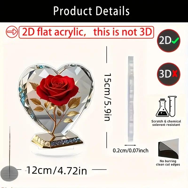 1pcs Acrylic Bohemian Heart Shaped Sculpture Ornament with Red Roses and Gold Accents Elegant Desktop Decora for Home or Office