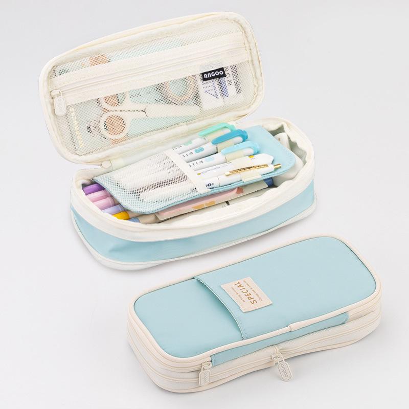 Double-layer Retractable Pencil Case, Large-capacity, Korean and Japanese Style, Macaron Color Block Design, Upgraded Pencil Box.