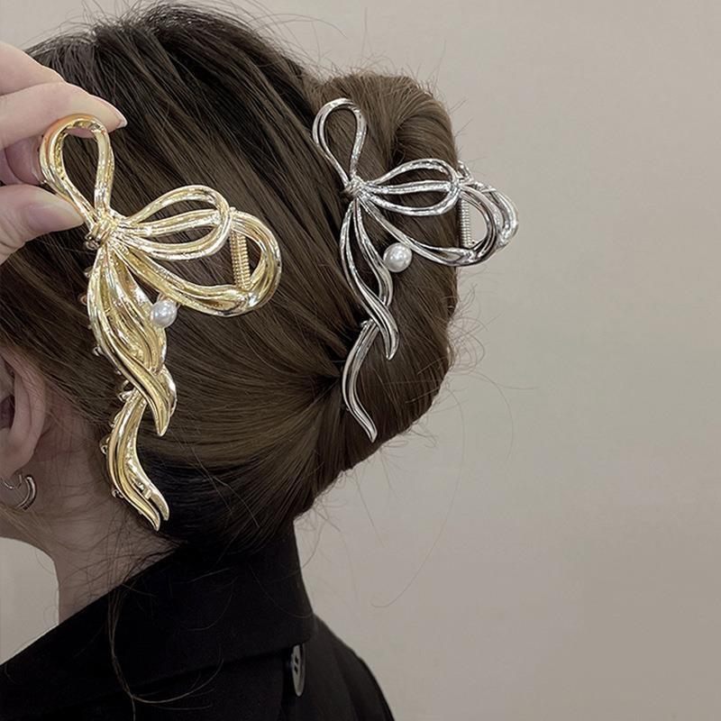 

Новинка 2023 года, большие заколки для волос с жемчугом и бантом, для женщин, металл, золото, серебро, корейские ювелирные изделия, аксессуары, головной убор, подарок, бесплатная доставка