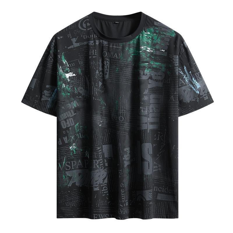 

8515 Plus Size Men s Ice Silk Round Neck T-shirt - Trendy Short Sleeve in European and American Style 4XL (270-290 Jin)