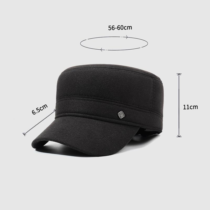 Winter Thick Cold-Proof Middle-Aged and Elderly Outdoor Flat Top Cotton Cap Men's Letter Label Ear Protection Warm Wool Duck Cap
