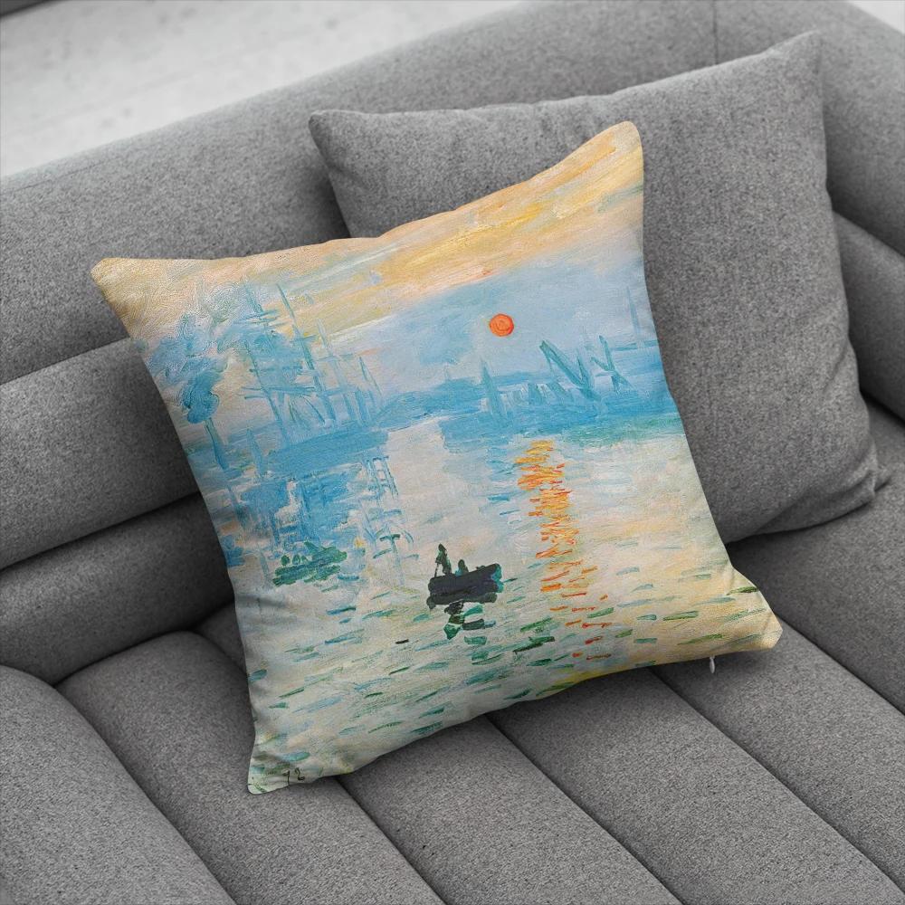 Oil Painting Decorative Pillowcases Starry Sky Self-Portrait Sunflower Sofa Bedroom Bedside Double-Sided Cushion Cover