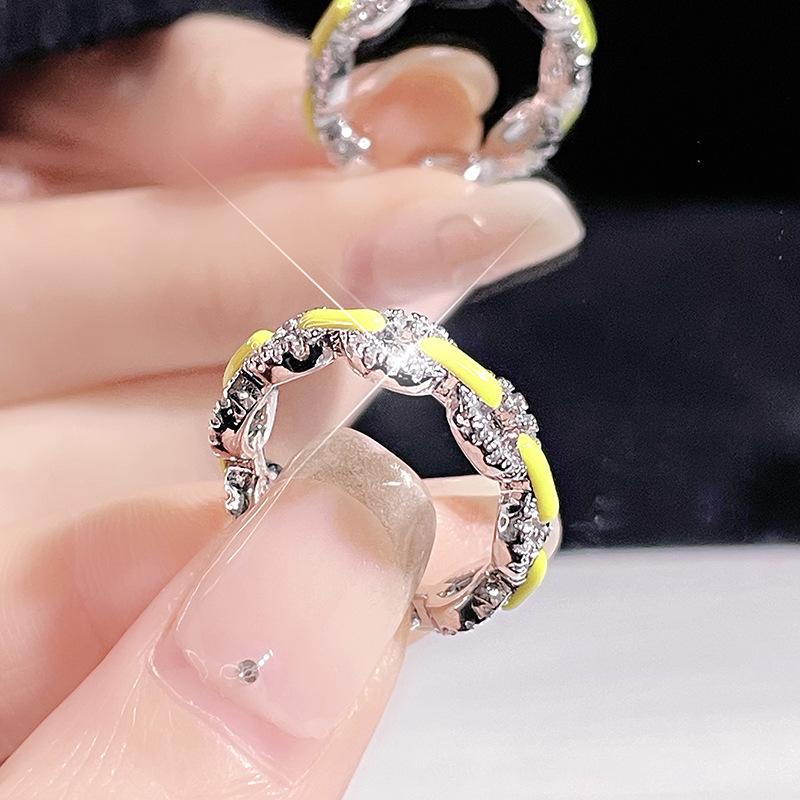 Epoxy Chain Full Of Diamonds, Open Rings, Stacked Women'S Design Sense, Fashionable Niche, Simple And Cold Wind Rings