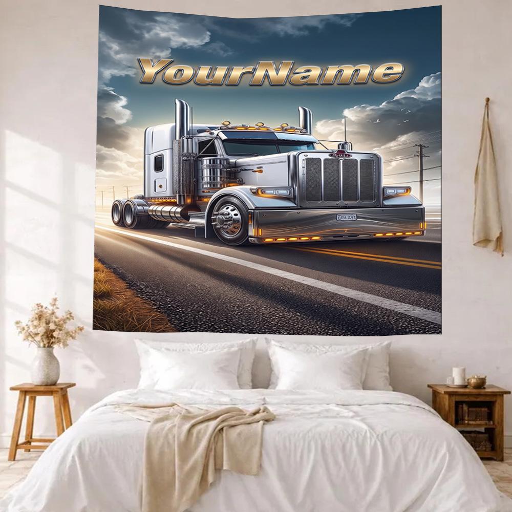 Peterbilt Heavy Trucks Custom Your Name Wall Decor Tapestry Art For Pet Memorial Birthdaywedding Party Backdrop Family Gift