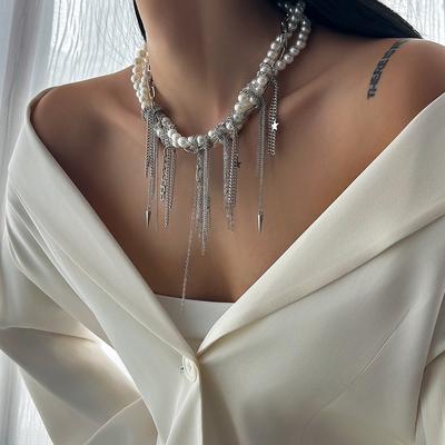 Ingemark Multilayer Vintage Star Love Heart Tassel Link Pendant Choker Necklace Creative Imitation Pearl Chain Party Jewelry New