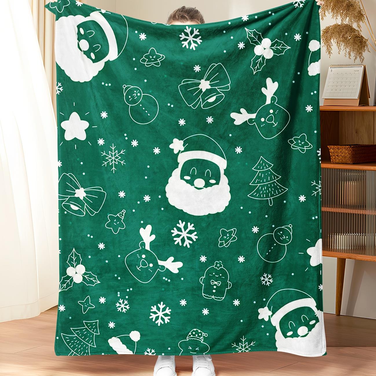 3D Digital Print Flannel Blanket - Ultra Soft Green & White Snowman Design, All-Season 280gsm Thick Cozy Bedspread,, Family, 130x150cm51x59in