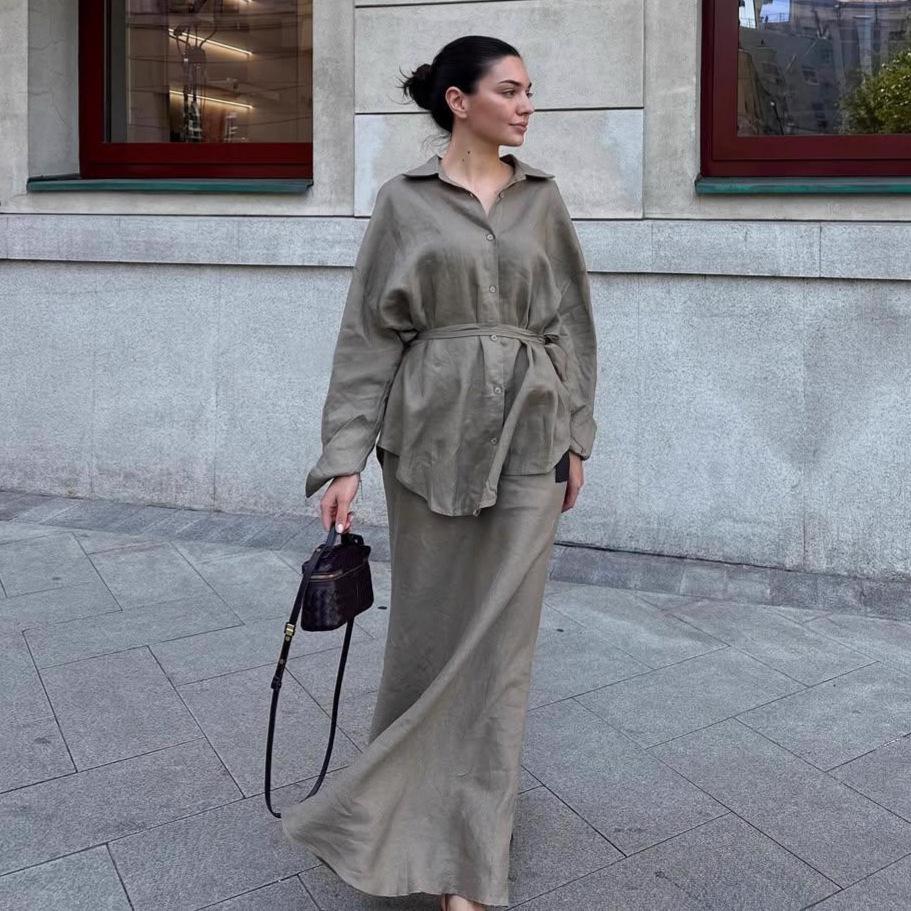 2025 Autumn Tie Waist Cardigan & Hip Wrap Skirt for Women: European, American & Middle Eastern Style