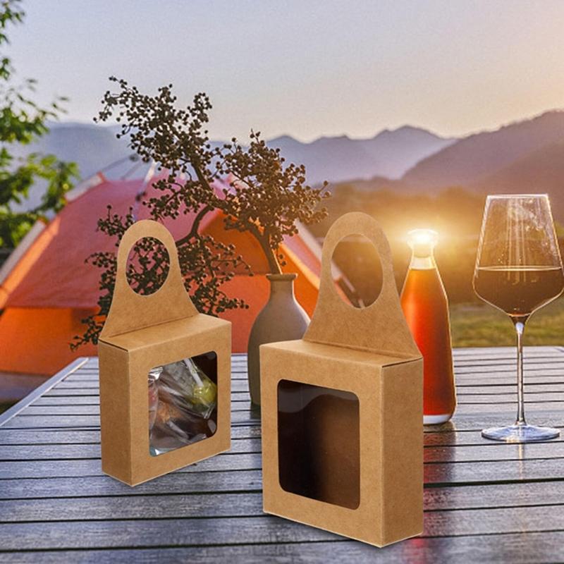 Practical Kraft Paper  Gift Box with Window Display and Carrying Hook Stylish Candy Cookie Packaging Bags