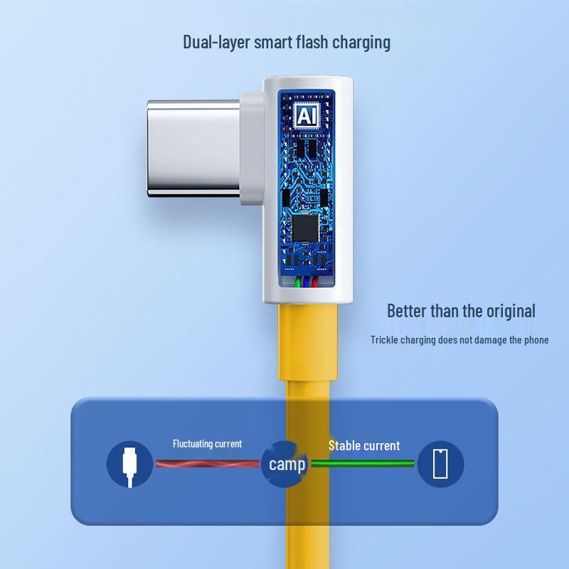 120W Fast Charge Type-C Elbow Cable, 6A Compatible, Red