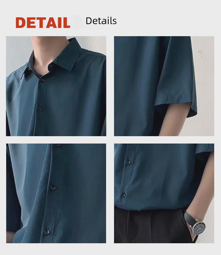 Men's Summer Korean Style Casual Loose Five-Point Sleeve Cardigan Shirt