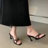Luxury Square Toe Crystal Rhinestone Heeled Slipper Women Sexy Open Toe Stripper Sandals Brand Designer Non-Slip Women Mule Shoe