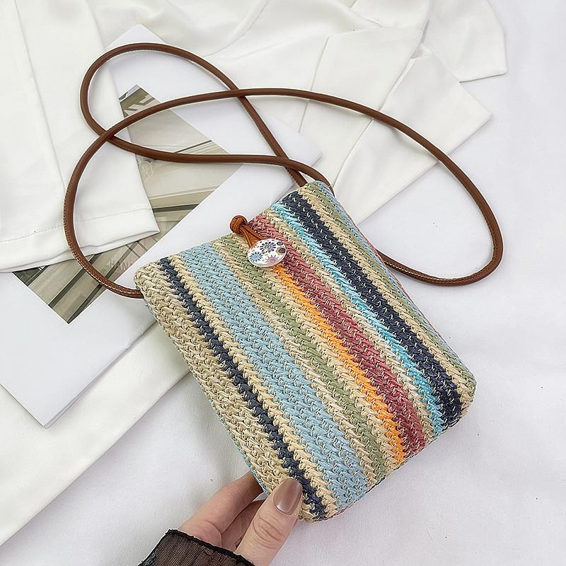 2025 Summer New Fashion Seaside Beach Vacation Straw Bag Women's Messenger Bag Mini Bag Mobile Phone Bag
