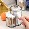 1Pcs 2-In-1 Qtip Holder Dispenser Dual Compartment Dustproof Makeup Pad Organizer Plastic Transparent Cotton Swabs Storage Box