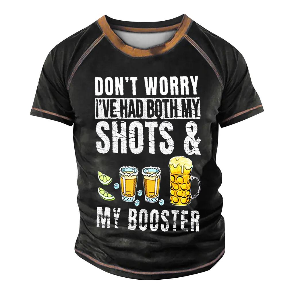 Men's Raglan T-shirt Retro Short Sleeve Round Neck Letter Printing Tops