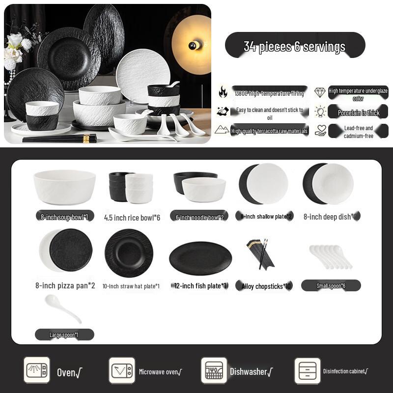 34-piece Ceramic Underglaze Dinnerware Set