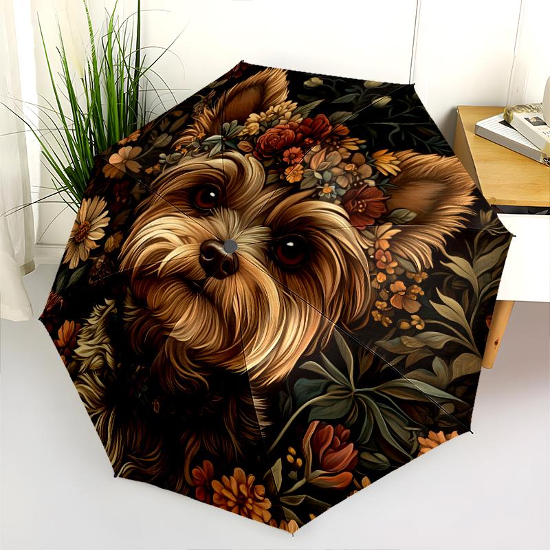 Retro Yorkshire Terrier Pattern, Automatic Folding Umbrella, Portable and Foldable Design, 8 Ribs, a Christmas or Birthday Gift.