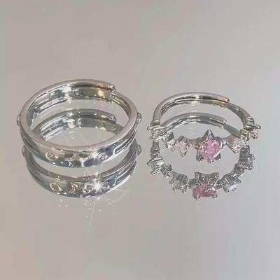 Elegant Pink Star Couple's Adjustable Ring – Simple Light Luxury Design for Men and Women