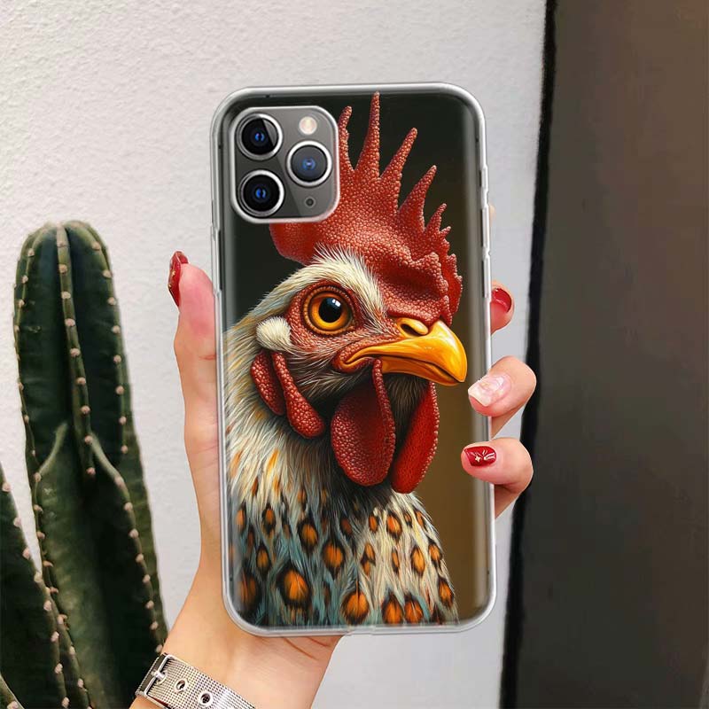 Chicken Hen Rooster For iPhone 17 Air 16 15 14 Plus 13 Mini 12 11 Pro Max Phone Case 16E 7 Print 8 SE Fundas Cover Soft Coque 16