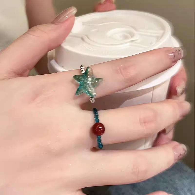 Mint Green Natural Stone Starfish Beaded Ring Women's 2026 New Girlfriend Index Finger Ring Fashion Personality Temperament Ring
