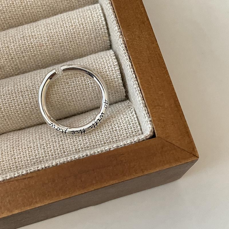 925 Silver Letter Smooth Rings For Women Trendy Simple Ins Open Jewelry Party Gifts