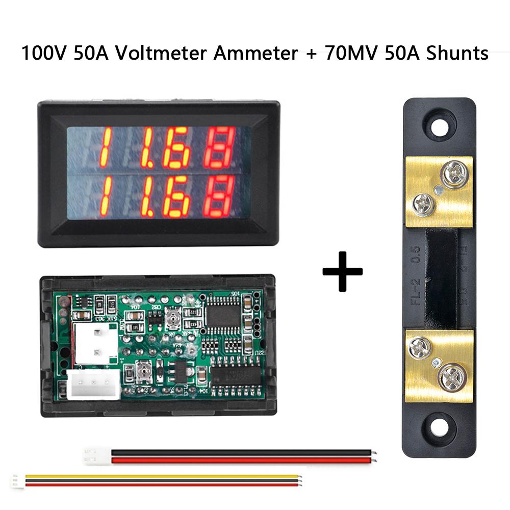 DC100V/200V 50A/100A Digitales Voltmeter Amperemeter 4 Stellen 0,28" Dual-LED Ampere Volt Spannung Strom Messgerät Detektor Tester mit Shunts
