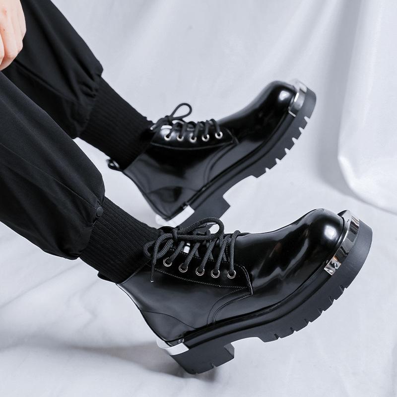 mens fashion punk hip hop platform boots black stylish genuine leather shoes cowboy ankle boot handsome motorcycle botas hombre