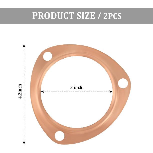 2PCS 3" Exhaust Gasket,Copper Exhaust Flange For Header Gasket & Collector Gasket,Car Accessories Exhaust Pipe Gasket Compatible With
