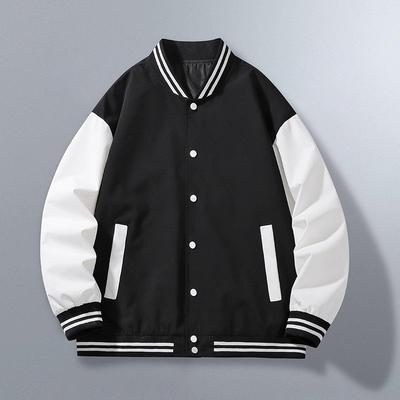Spring and Autumn Jacket Baseball Uniform Splicing Solid Color Student Hong Kong Style Jacket Men's and Women's Loose Edition Jacket