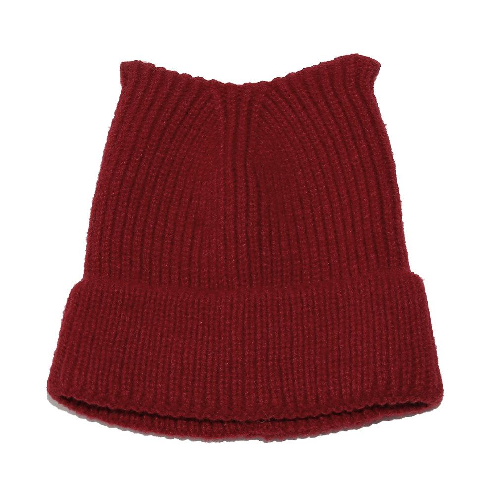 Cat ear wool hat solid color light board winter outdoor windproof warm knitted hat children