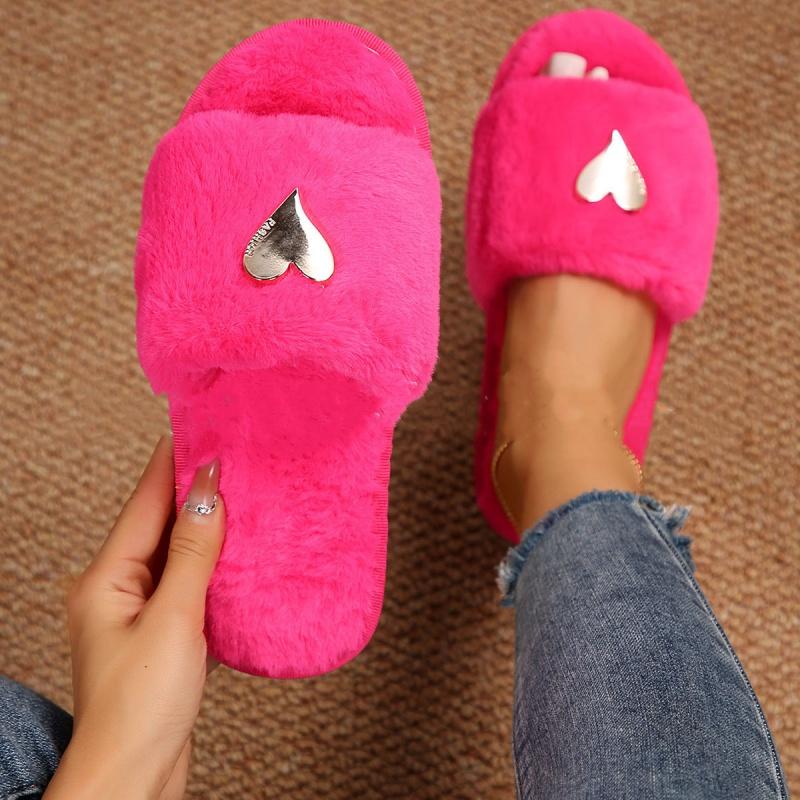 Heart shaped flat slippers women's cotton slippers