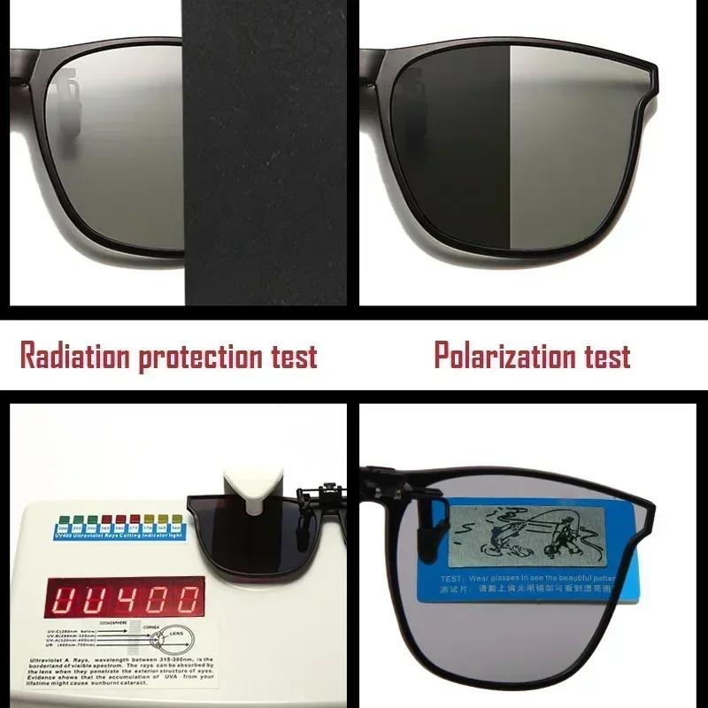 Polarized Clip On Sunglasses Men Photochromic Car Driver Goggles Night Vision Glasses Anti Glare Vintage Square Glasses Oculos