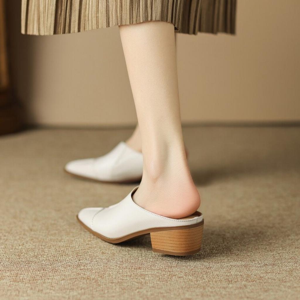 Damen Französische Retro Spitzpumps - Elegant Dicke Sohle Mittelhoher Absatz, Rutschfeste Gummisohle, Weiße Vielseitige Freizeitkleiderschuhe für Vier Jahreszeiten