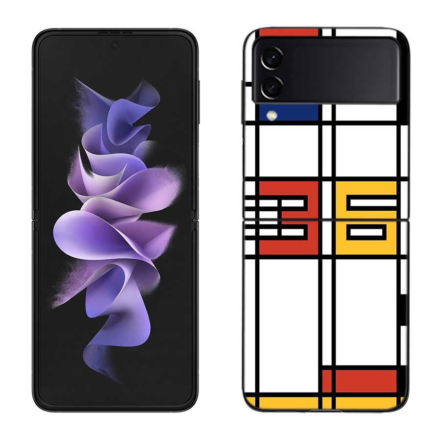 TOPLBPCS Mondrian Grid Phone Case For Samsung Z Flip 7 6 5G Galaxy Z Flip 5 4 3 Black Hard Cell Cover Luxury PC Shell Coque