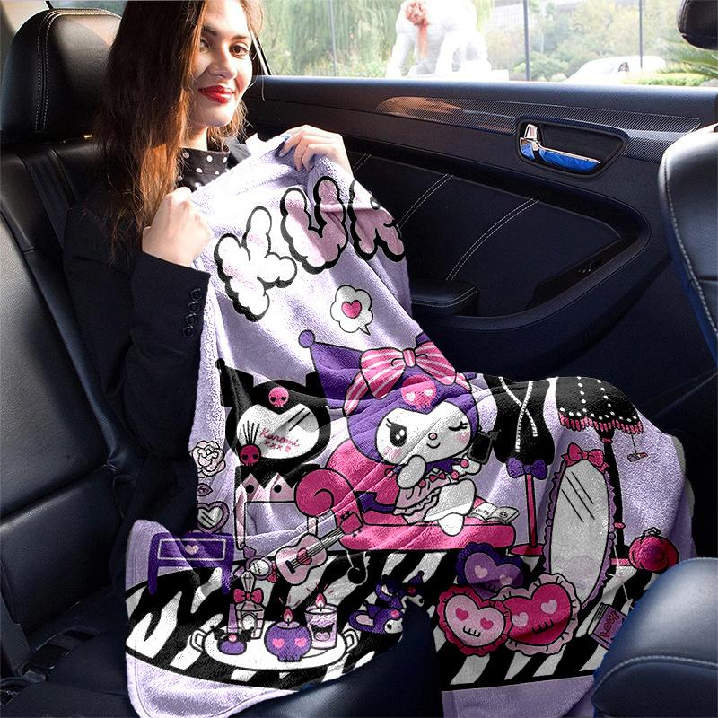1pc Kuromi's Cozy Corner Blanket, Seasonal Home Decorative Throw for Room, Cute Gift Idea, Living Room, Travel, Camping, Car Blankets, Beach, Office N